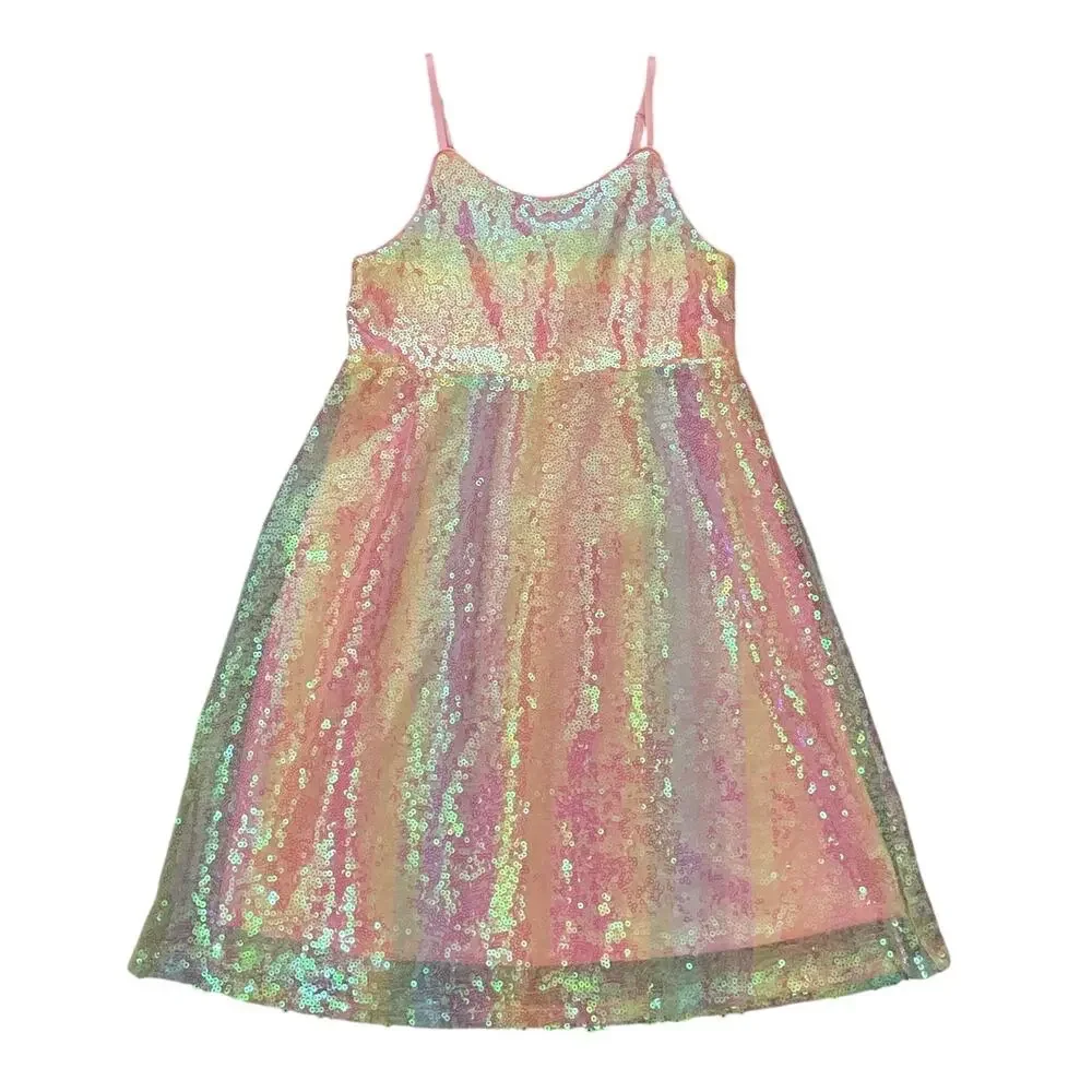 New Zunie Girls Size 12 Pink Purple Yellow Sequin Sleeveless Dress